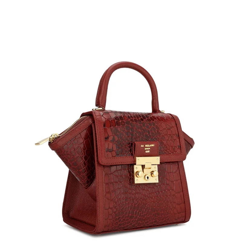 دا ميلانو حقيبة ساتشل جلد تمساح صغيرة - كرزي